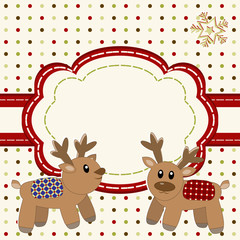 Christmas and Happy New Year Card with cute deers