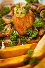 Baked potato with mushrooms and chicken breast