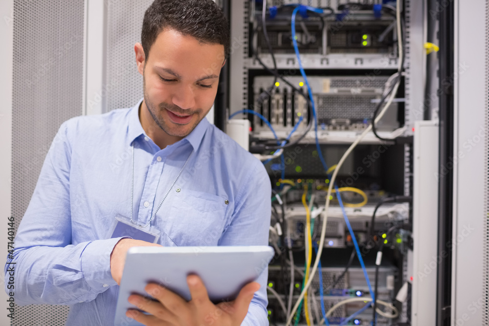 Aufkleber data centre worker with tablet computer