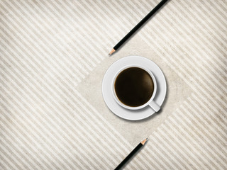 blank paper, Coffee, pencil on stripe background