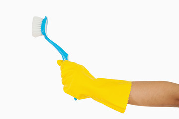 Woman's hand holding scrubbing brush