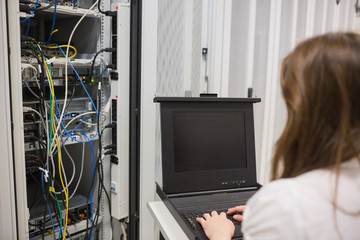 Woman storing data on server