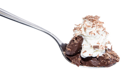 Pudding on a spoon (white background)