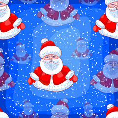 seamless pattern with Santa Claus on a blue background