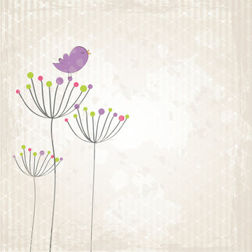 Vogel steht auf Blume &ndash; Grunge Style