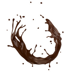 Hot chocolate splash, isolated on white background.