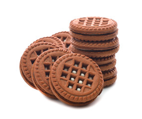 Chocolate cookies isolated on white background