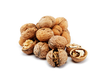 Walnuts on a white background.