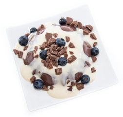 Pudding with Vanilla Sauce isolated on white