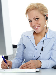 Charming girl with headset having a call