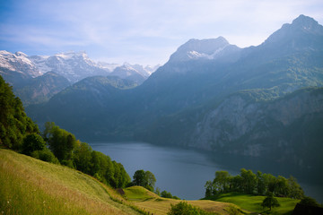 Fototapeta na wymiar View to Swisss Alps and Luzerne lake from Morschach