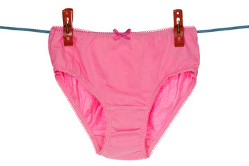 Pink panties hang on the clothes line