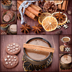 Fototapeta na wymiar Słodycze, kawy i przypraw. Collage Christmas.