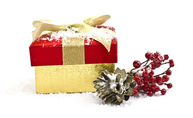 Festive gift box isolated on white background