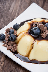 Homemade Pudding with chocolate sauce
