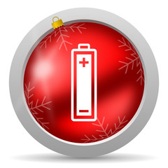 Fototapeta premium battery red glossy christmas icon on white background