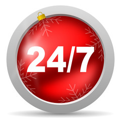 24/7 red glossy christmas icon on white background