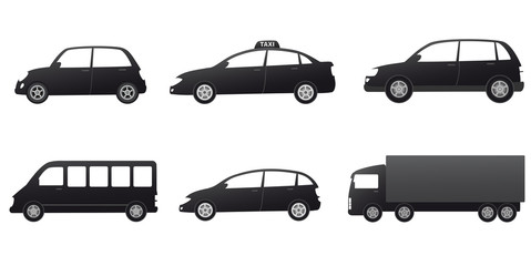 transport set with black cars silhouette