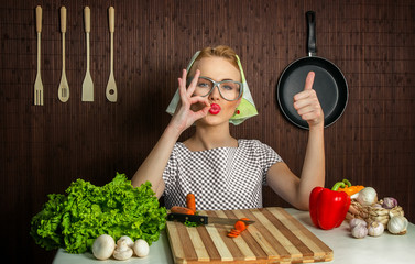 Woman cook with thumb up, yes