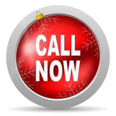 call now red glossy christmas icon on white background