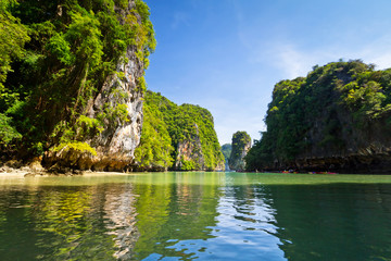 Fototapeta na wymiar Phang Nga Bay trip on long tail boat in Thailand