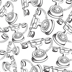 Black and white contour phone seamless vector