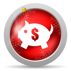 piggy bank red glossy christmas icon on white background