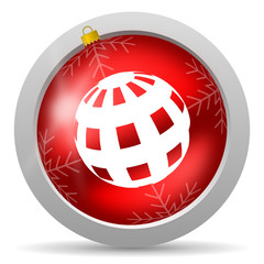 earth red glossy christmas icon on white background
