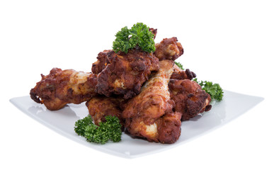 Plate with Chicken Pieces on white