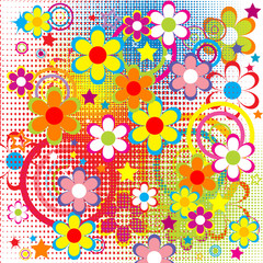 Background with flowers and grunge texture