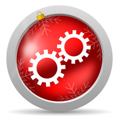 gears red glossy christmas icon on white background
