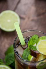 Fresh made Cuba Libre on wood