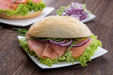 Salmon Bun on a plate
