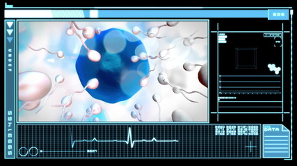 Digital interface displaying egg being fertilized - Powered by Adobe