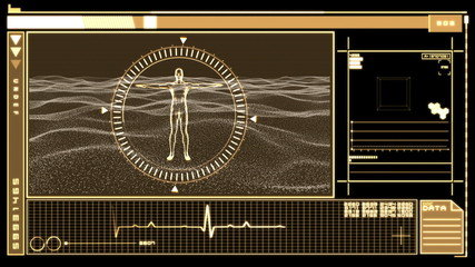 Digital interface displaying revolving human figure