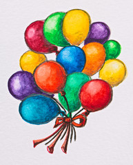 Fototapeta na wymiar Wielokolorowe balony celebration, akwarela, ołówek z łupków