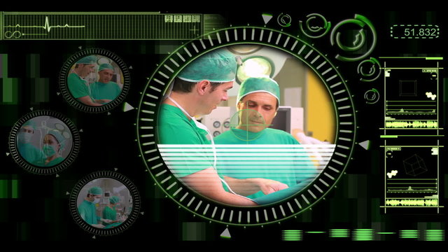 Hand selecting various surgical videos from menu