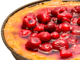 Cake with raspberry isolated on white background