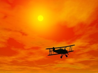 Biplan in burning sky - 3D render © Elenarts