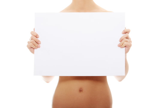 Sexy Naked Woman Holding Empty Board