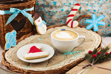 Christmas composition with cookies and coffee