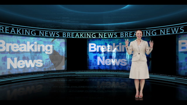 Woman reporting about breaking news