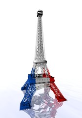 Fototapeta na wymiar Francuski kolory flag na wieży Eiffla - 3d render