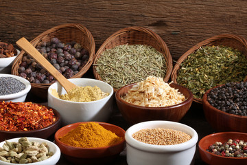 Different bowls of spices