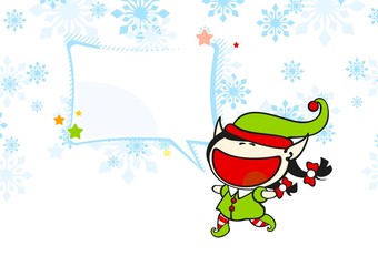 Christmas card with an elf girl and a speech bubble