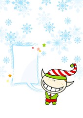 Christmas card with an elf boy and a speech bubble