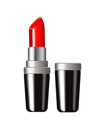 Obraz premium shiny bright red lipstick on a white background.