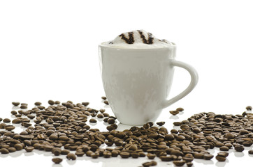 Cafe latte with coffee beans