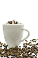 Cafe latte with coffee beans