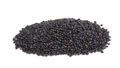 Heap of black lentil isolated on white